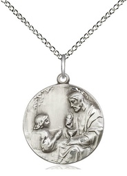 [4202SS/18SS] Sterling Silver Christ &amp; Child Pendant on a 18 inch Sterling Silver Light Curb chain