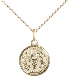 [4203GF/18GF] 14kt Gold Filled Communion Chalice Pendant on a 18 inch Gold Filled Light Curb chain