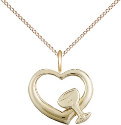 [4205GF/18GF] 14kt Gold Filled Heart / Chalice Pendant on a 18 inch Gold Filled Light Curb chain
