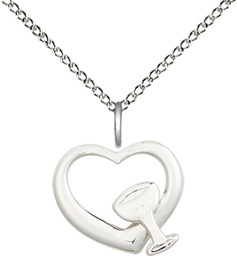 [4205SS/18SS] Sterling Silver Heart / Chalice Pendant on a 18 inch Sterling Silver Light Curb chain