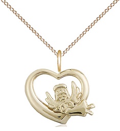 [4206GF/18GF] 14kt Gold Filled Heart Guardian Angel Pendant on a 18 inch Gold Filled Light Curb chain
