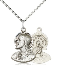 [4217SS/18SS] Sterling Silver Head of Christ Pendant on a 18 inch Sterling Silver Light Curb chain