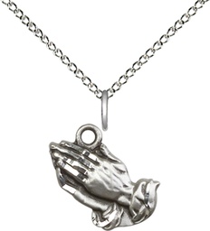 [4219SS/18SS] Sterling Silver Praying Hands Pendant on a 18 inch Sterling Silver Light Curb chain