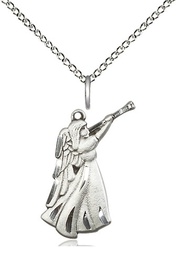 [4240SS/18SS] Sterling Silver Guardian Angel Pendant on a 18 inch Sterling Silver Light Curb chain