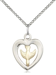 [4246GF/SS/18SS] Two-Tone GF/SS Holy Spirit Pendant on a 18 inch Sterling Silver Light Curb chain