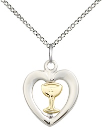 [4248GF/SS/18SS] Two-Tone GF/SS Heart / Chalice Pendant on a 18 inch Sterling Silver Light Curb chain