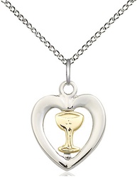 [4248GF/SS/18SS] Two-Tone GF/SS Heart / Chalice Pendant on a 18 inch Sterling Silver Light Curb chain