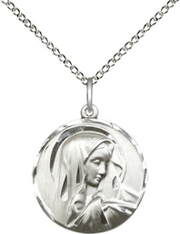 [4249SS/18SS] Sterling Silver Sorrowful Mother Pendant on a 18 inch Sterling Silver Light Curb chain