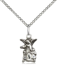 [4253SS/18SS] Sterling Silver Guardian Angel Pendant on a 18 inch Sterling Silver Light Curb chain