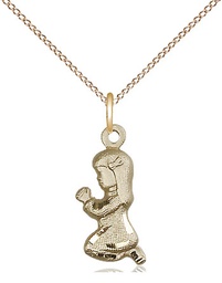 [4262GF/18GF] 14kt Gold Filled Praying Girl Pendant on a 18 inch Gold Filled Light Curb chain