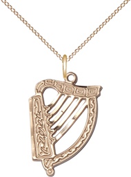 [5103GF/18GF] 14kt Gold Filled Irish Harp Pendant on a 18 inch Gold Filled Light Curb chain