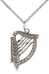 [5103SS/18SS] Sterling Silver Irish Harp Pendant on a 18 inch Sterling Silver Light Curb chain