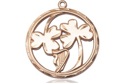 [5104KT] 14kt Gold Irish Shamrock Harp Medal