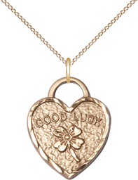 [5105GF/18GF] 14kt Gold Filled Good Luck Shamrock Heart Pendant on a 18 inch Gold Filled Light Curb chain