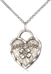 [5105SS/18SS] Sterling Silver Good Luck Shamrock Heart Pendant on a 18 inch Sterling Silver Light Curb chain