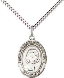 [8262SS/18S] Sterling Silver Saint John Baptist de la Salle Pendant on a 18 inch Light Rhodium Light Curb chain