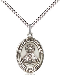 [8263SS/18S] Sterling Silver Our Lady of San Juan Pendant on a 18 inch Light Rhodium Light Curb chain