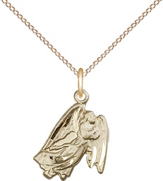 [5642GF/18GF] 14kt Gold Filled Guardian Angel Pendant on a 18 inch Gold Filled Light Curb chain