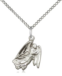 [5642SS/18SS] Sterling Silver Guardian Angel Pendant on a 18 inch Sterling Silver Light Curb chain