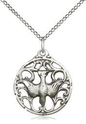 [5655SS/18SS] Sterling Silver Holy Spirit Pendant on a 18 inch Sterling Silver Light Curb chain
