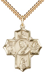 [5672GF/24G] 14kt Gold Filled Philomena Theresa Rita Antony Jude Pendant on a 24 inch Gold Plate Heavy Curb chain