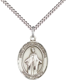 [8269SS/18S] Sterling Silver Our Lady of Africa Pendant on a 18 inch Light Rhodium Light Curb chain