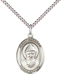[8271SS/18S] Sterling Silver Saint Sharbel Pendant on a 18 inch Light Rhodium Light Curb chain