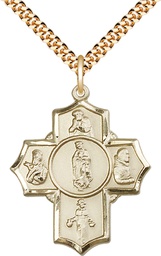[5705GF/24G] 14kt Gold Filled Guadalupe Diego Pio Xav Nino Pendant on a 24 inch Gold Plate Heavy Curb chain