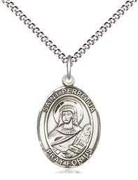 [8272SS/18S] Sterling Silver Saint Perpetua Pendant on a 18 inch Light Rhodium Light Curb chain