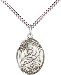 [8272SS/18S] Sterling Silver Saint Perpetua Pendant on a 18 inch Light Rhodium Light Curb chain