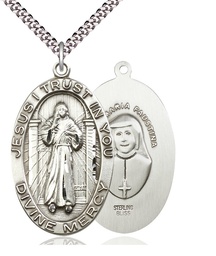 [5874SS/24S] Sterling Silver Divine Mercy Pendant on a 24 inch Light Rhodium Heavy Curb chain
