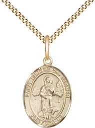 [8276GF/18G] 14kt Gold Filled Saint Isidore the Farmer Pendant on a 18 inch Gold Plate Light Curb chain