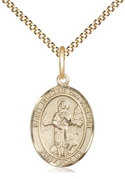 [8276GF/18G] 14kt Gold Filled Saint Isidore the Farmer Pendant on a 18 inch Gold Plate Light Curb chain
