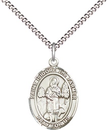 [8276SS/18S] Sterling Silver Saint Isidore the Farmer Pendant on a 18 inch Light Rhodium Light Curb chain
