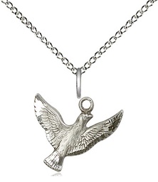 [5912SS/18SS] Sterling Silver Holy Spirit Pendant on a 18 inch Sterling Silver Light Curb chain