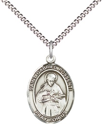 [8279SS/18S] Sterling Silver Saint Gabriel Possenti Pendant on a 18 inch Light Rhodium Light Curb chain
