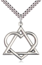 [6210SS/24S] Sterling Silver Adoption Heart Pendant on a 24 inch Light Rhodium Heavy Curb chain
