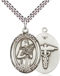 [7003SS9/24S] Sterling Silver Saint Agatha Nurse Pendant on a 24 inch Light Rhodium Heavy Curb chain