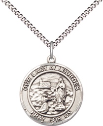 [8288RDSS/18S] Sterling Silver Our Lady of Lourdes Pendant on a 18 inch Light Rhodium Light Curb chain