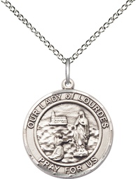[8288RDSS/18SS] Sterling Silver Our Lady of Lourdes Pendant on a 18 inch Sterling Silver Light Curb chain