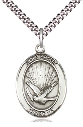 [7044SS/24S] Sterling Silver Holy Spirit Pendant on a 24 inch Light Rhodium Heavy Curb chain