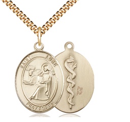 [7068GF8/24G] 14kt Gold Filled Saint Luke the Apostle Doctor Pendant on a 24 inch Gold Plate Heavy Curb chain