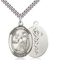 [7068SS8/24S] Sterling Silver Saint Luke the Apostle Doctor Pendant on a 24 inch Light Rhodium Heavy Curb chain