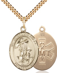 [7118GF10/24G] 14kt Gold Filled Guardian Angel EMT Pendant on a 24 inch Gold Plate Heavy Curb chain
