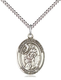 [8291SS/18S] Sterling Silver Saint Peter Nolasco Pendant on a 18 inch Light Rhodium Light Curb chain