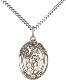 [8291SS/18S] Sterling Silver Saint Peter Nolasco Pendant on a 18 inch Light Rhodium Light Curb chain