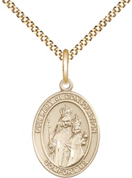 [8292GF/18G] 14kt Gold Filled Our Lady of Consolation Pendant on a 18 inch Gold Plate Light Curb chain