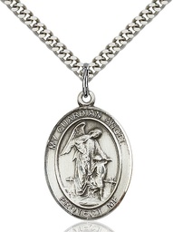 [7118SS/24S] Sterling Silver Guardian Angel w/Child Pendant on a 24 inch Light Rhodium Heavy Curb chain