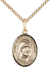 [8295GF/18G] 14kt Gold Filled Saint Teresa of Calcutta Pendant on a 18 inch Gold Plate Light Curb chain