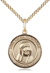 [8295RDGF/18G] 14kt Gold Filled Saint Teresa of Calcutta Pendant on a 18 inch Gold Plate Light Curb chain